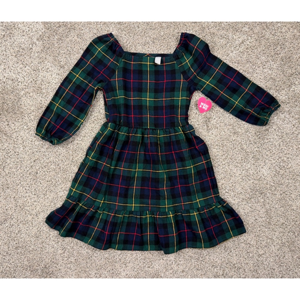The Children's Place Girls Green Plaid Tartan Ruffle Hem Holiday Dress‎ Size 5/6
